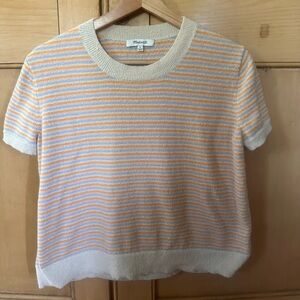 Madewell Short-Sleeve Striped Crewneck Shirt in Peach, Light Blue, Pink, Cream
